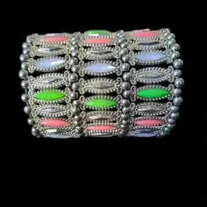 Sliver tone multi color stretch bracelet